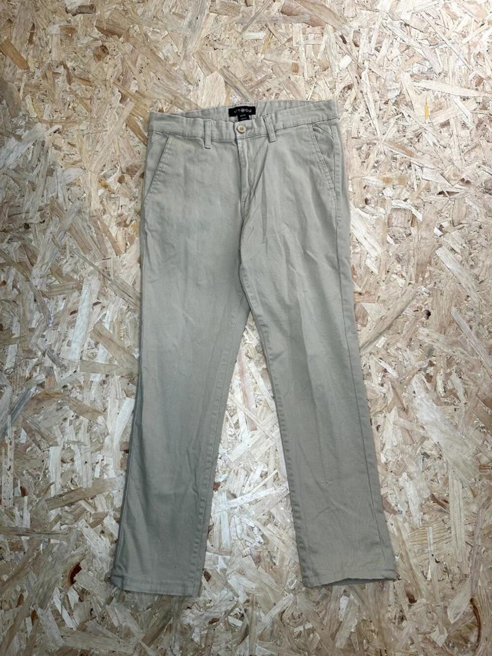WT02 Mens Chino Pants 32x32 Khaki Beige Flat Front Casual Cotton Blend